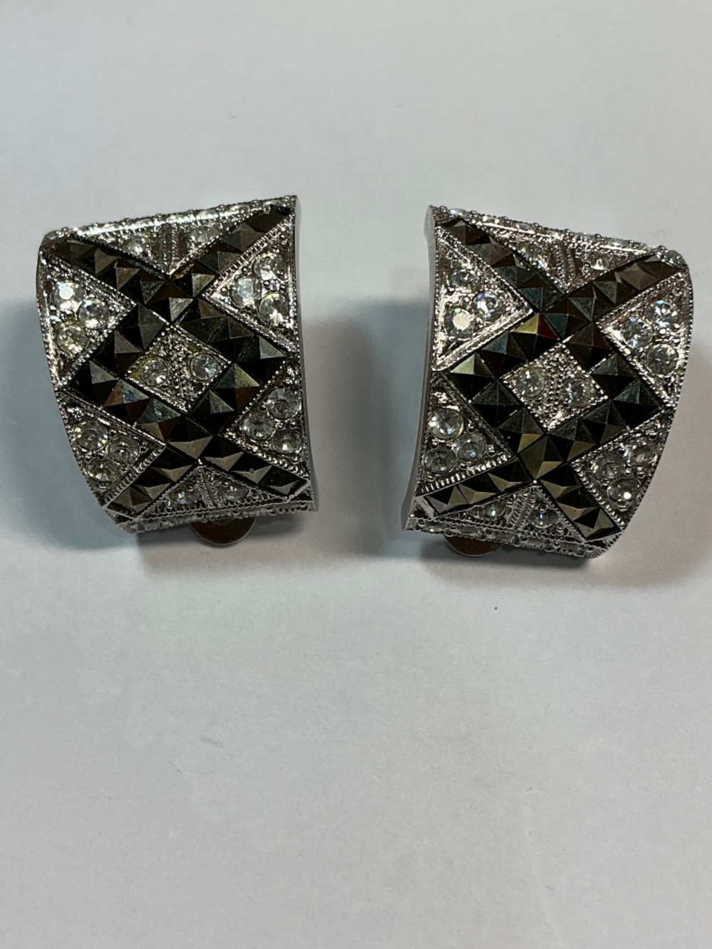 Vintage Sterling Silver Judith Jack Clip On Earrings W/ Marcasite & clear stones